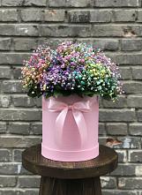 Цветочная композиция из Гипсофила и Розы в шляпной коробке в Ростошах