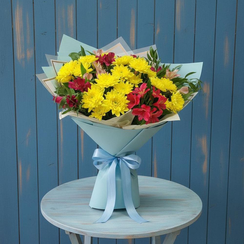 Букет цветов из: Альстромерии и Хризантемы в Ростошах