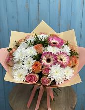 Букет цветов из:  Розы, Герберы и Хризантемы в Ростошах