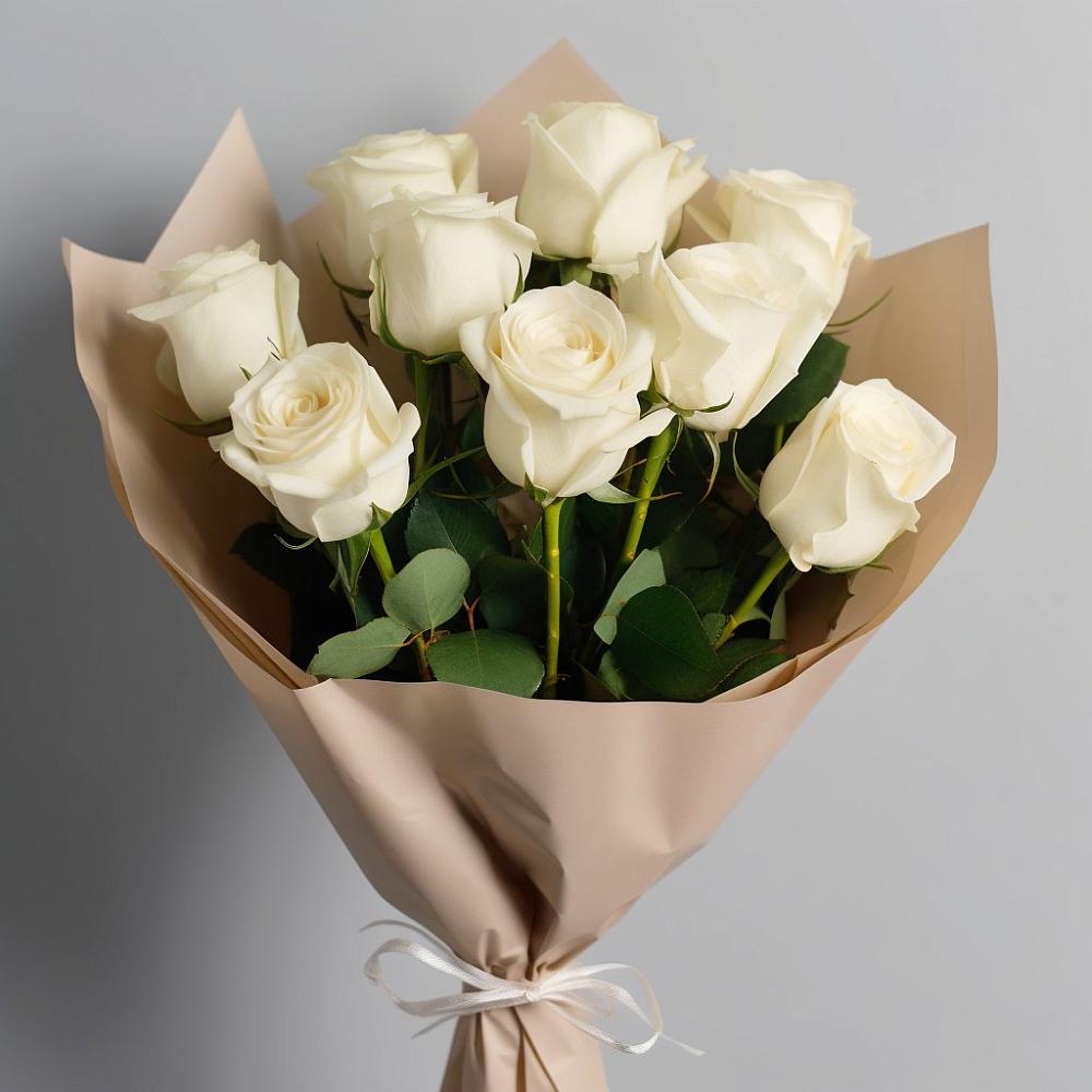 Букет 9 Белых роз Эдлесс Лав в Ростошах