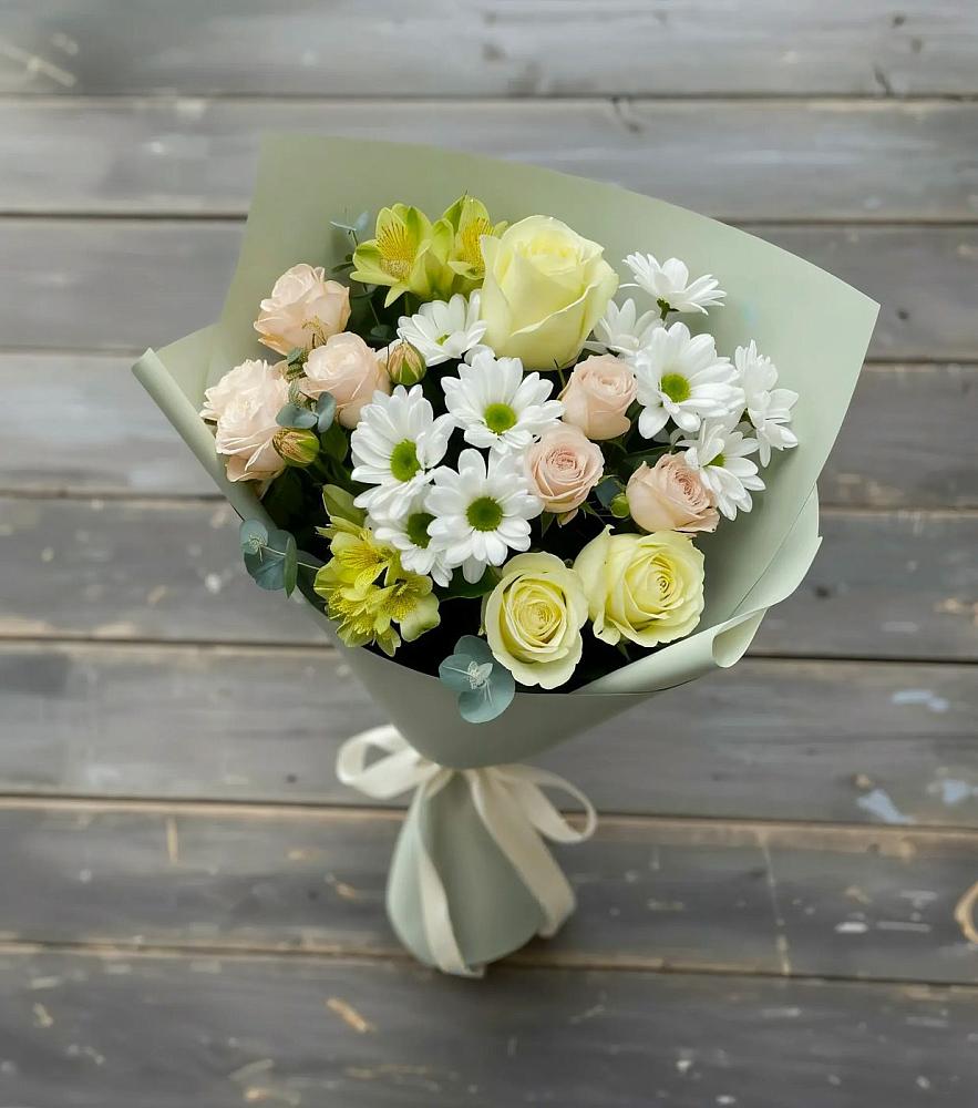 Букет цветов из: Альстромерии, Розы и Хризантемы в Ростошах
