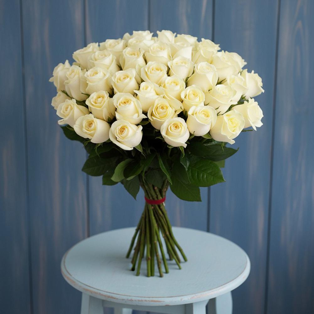 Букет 51 Белая роза Эдлесс Лав в Ростошах