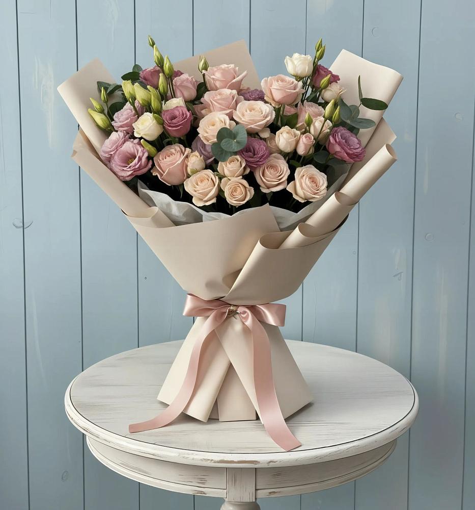 Букет цветов из: Розы и Лизиантусы в Ростошах