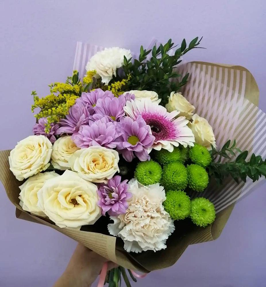 Букет цветов из: Хризантемы, Розы, Гвоздики и Герберы в Ростошах