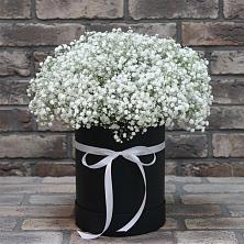 Цветочная композиция из Гипсофила в шляпной коробке в Ростошах